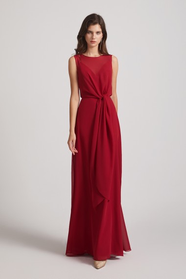 Boat Neckline Bridesmaid Dresses with Waist Tie and Back Keyhole Canada