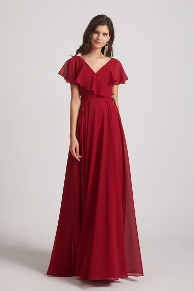 Ruffle Neckline Pleated Chiffon A-Line Bridesmaid Dresses Canada