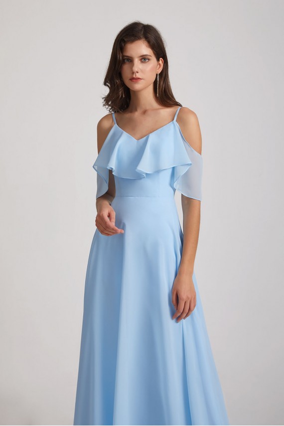 Flowy Chiffon Long Bohemian Cold Shoulder Bridesmaid Dresses Canada