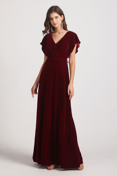 Velvet Flutter Sleeve Bridesmaid Dresses with Open Back Canada