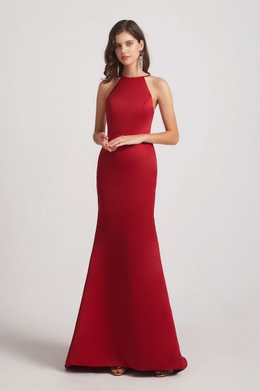 Satin Halter Criss-Cross Back Trumpet Bridesmaid Dresses Canada