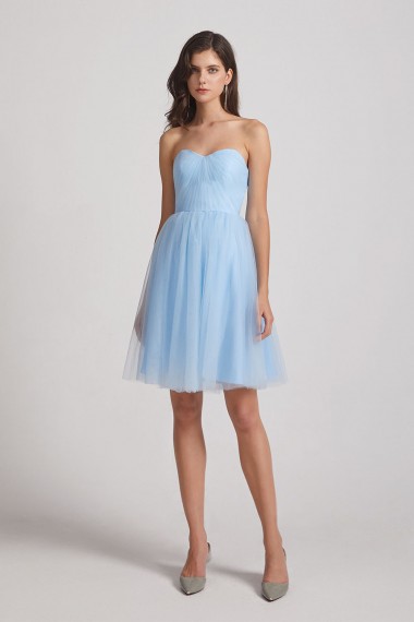 Strapless Sweetheart Blue Short Tulle Bridesmaid Dresses Canada