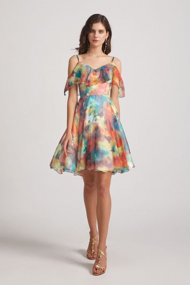 Colourful Short Floral Printed Bridesmaid Dresses Canada