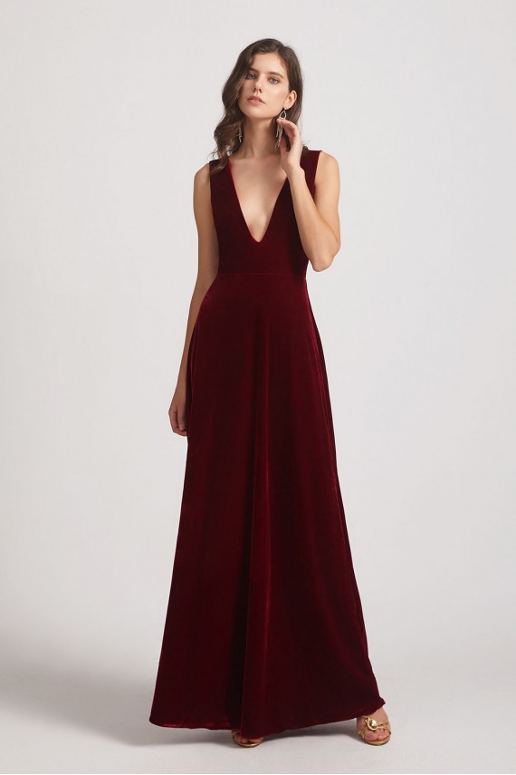 Bold Velvet Bridesmaid Dress with Daring Deep V Neck Canada