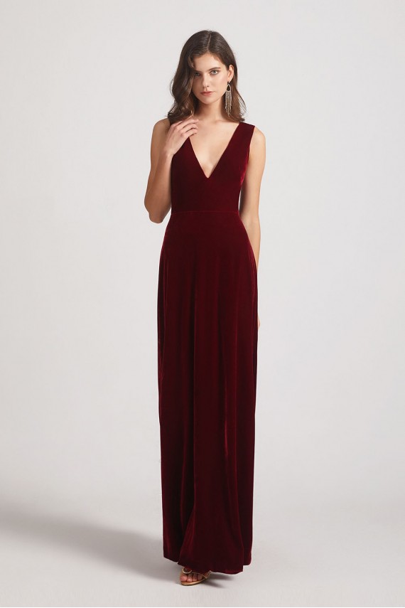 Bold Velvet Bridesmaid Dress with Daring Deep V Neck Canada