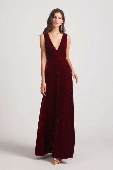 Bold Velvet Bridesmaid Dress with Daring Deep V Neck Canada