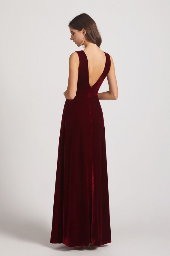 Bold Velvet Bridesmaid Dress with Daring Deep V Neck Canada