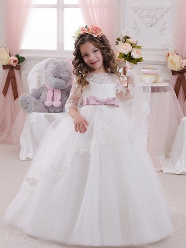 Ivory Ball Gown Bateau Neck Long Chapel Train Sleeveless Flower Girl Dress Canada