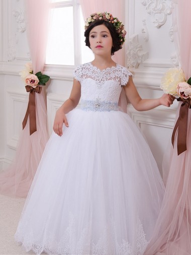 Ivory Ball Gown Sweetheart Chapel Train Cap Sleeve Flower Girl Dress Canada