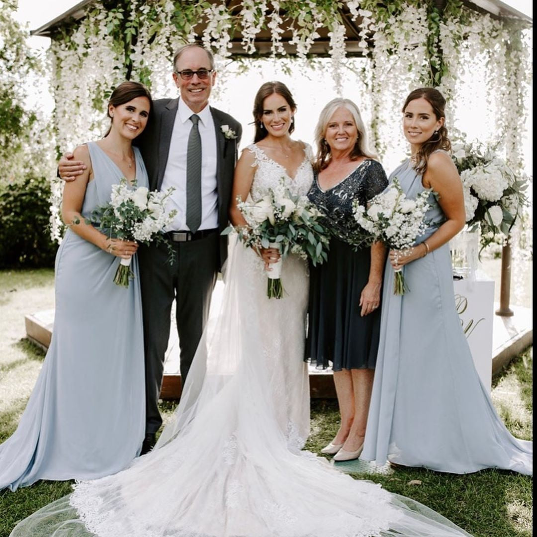 Dusty Blue Sexy Long Chiffon Dusty Blue Bridesmaid Dresses with High Slit and Front Ruffles (AF0375)